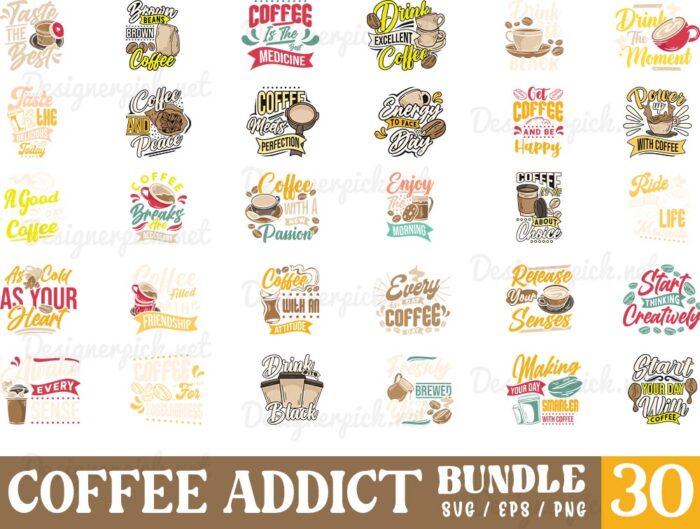 Coffee Addict Svg Bundle Coffee Svg Bundle Designerpick