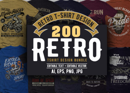 200 Retro T shirt Design Bundle