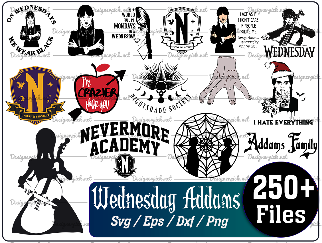 Wednesday Addams PNG Bundle - Netflix series bundle PNG - Wednesday Addams  bundle PNG , Silhouette, Digital Download