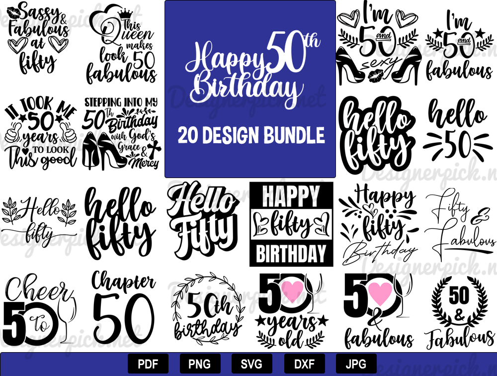 50th Birthday SVG Bundle Hello - Designerpick