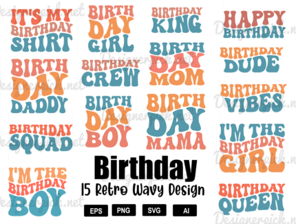 Birthday Retro Wavy Design Bundle