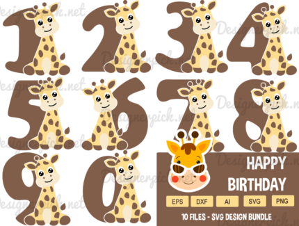 Cute Baby Giraffe Birthday SVG