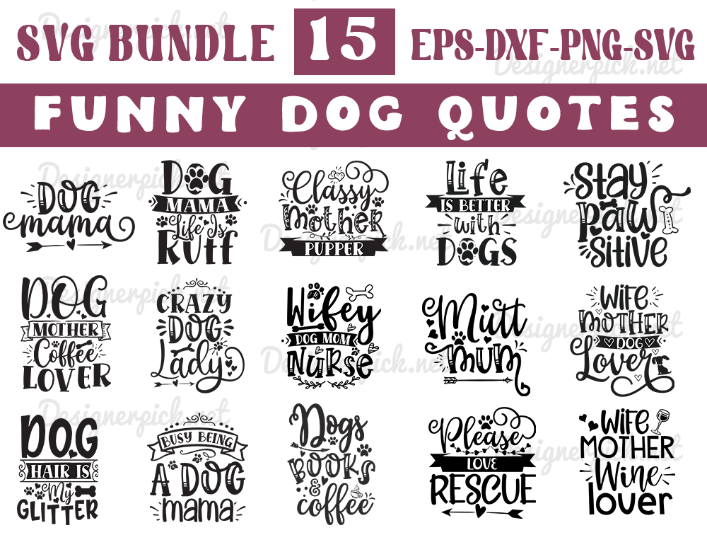 Funny Dog Quotes Svg Designs Bundle Stock Vector (Royalty Free
