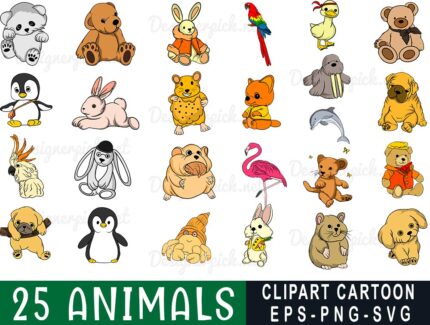Animals Clipart Cartoon Svg Bundle, Animals Svg Bundle