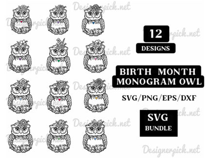 12 Floral Monogram Owl Svg