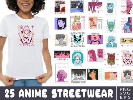Anime Streetwear Tshirt Design Bundle, Anime Svg Bundle