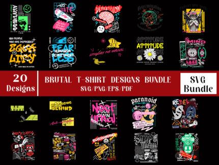 Brutal Tshirt Design Bundle, Graffiti Design Png