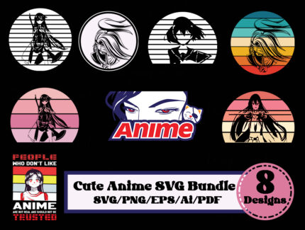 8 Cute Anime Svg Bundle, Layered Anime Clipart