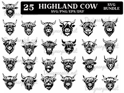 Highland Cow Svg Bundle, Layered Highland Cow Clipart