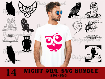 Night Owl Svg Bundle, Layered Owl Clipart