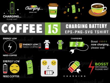 Coffee Charging T-shirt Designs, Coffee Svg Bundle