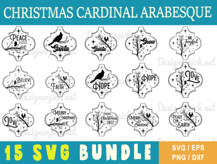 Christmas Cardinal Arabesque Tile SVG Bundle