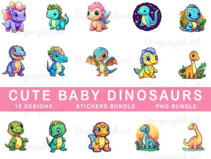 Cute Baby Dinosaurs PNG Bundle, Baby Dinosaurs Clipart