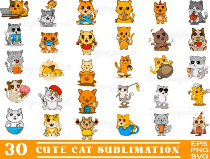 Cute Cats Sublimation Bundle, Cat Clipart bundle