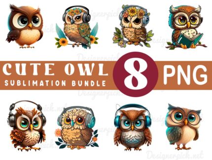 Cute Owl Sublimation Bundle, Owl Clipart Bundle