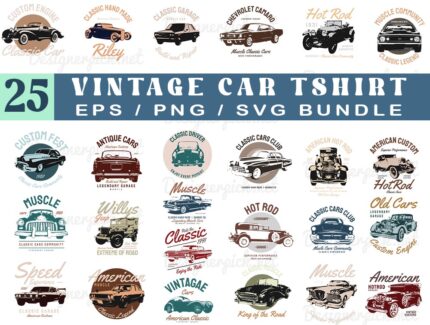 25 Vintage Car Tshirt Design Bundle