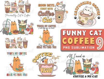 Funny Cat Coffee PNG Bundle, Cat Sublimation bundle
