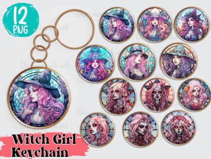 12 Witch Girl Keychain Png Bundle