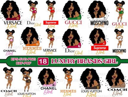Luxery Brands Girl Svg, Afro Gucci Svg Bundle