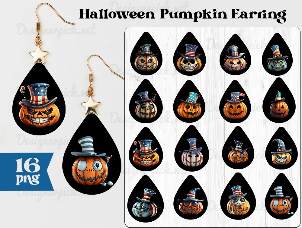 Fall Teardrop Earring - Pumpkin Earring Sublimation PNG