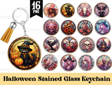 Halloween Stained Glass Keychain Png Bundle