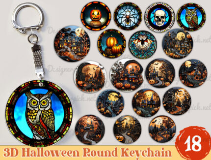18 Halloween Round Keychain Png Bundle