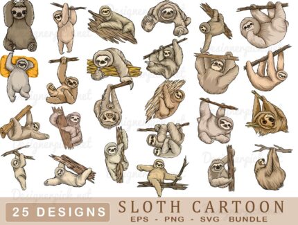 Sloth Cartoon Character Svg Bundle, Sloth Clipart svg