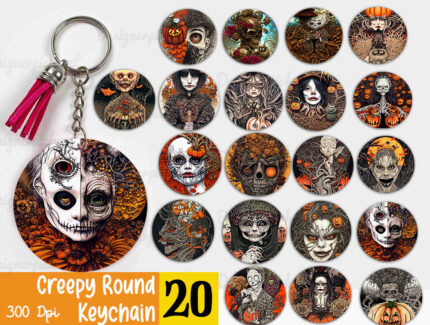 Creepy Round Keychain Png Bundle