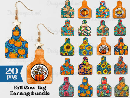 20 Fall Cowtag Earring Png Bundle