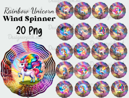 Rainbow Unicorn Wind spinner Png Bundle