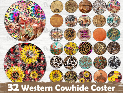 Western Cowhide Coaster Png Bundle