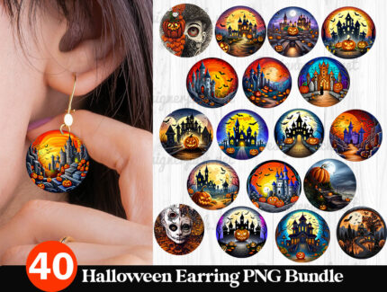 40 Halloween Round Earring Png Bundle