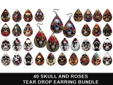 Flower Skull Teardrop Earring Png Bundle