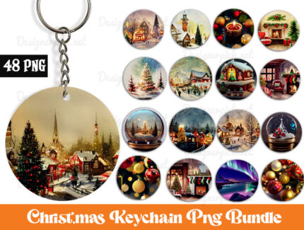 Christmas Round Keychain Png Bundle