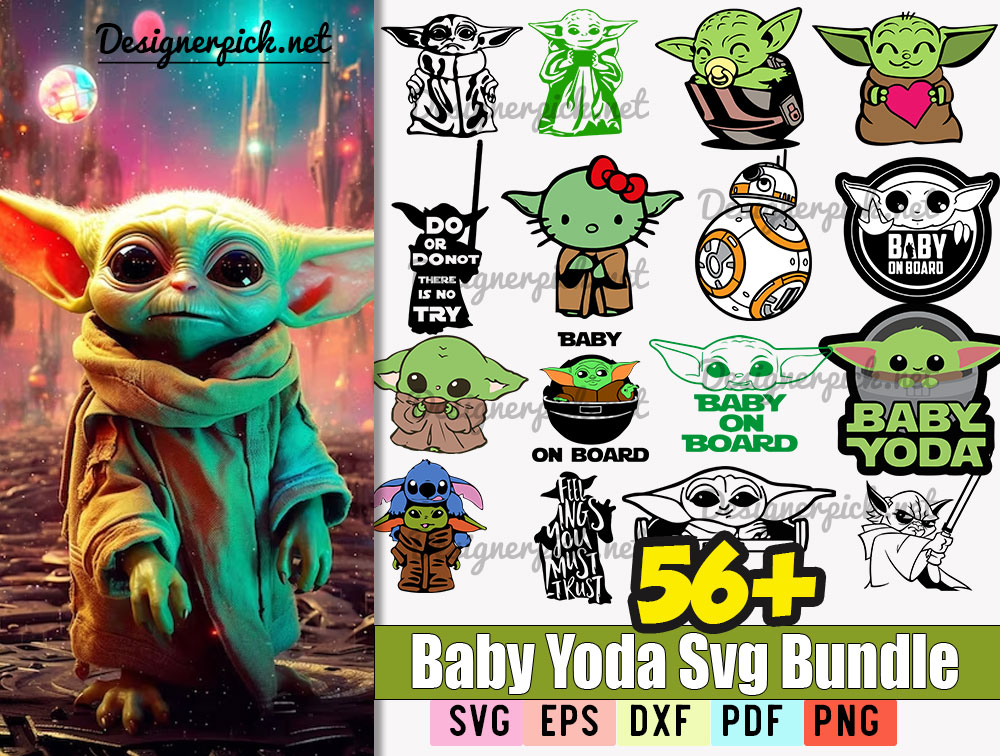 Baby Yoda SVG DXF PNG EPS Bundle - Clipart Baby Yoda SVG