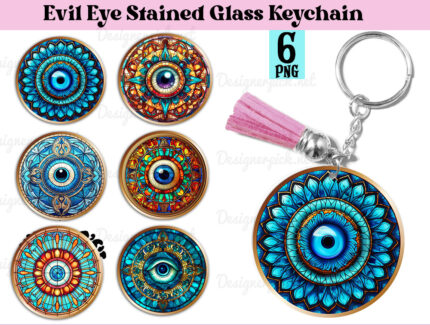 6 Evil Eye Round Keychain Png Bundle