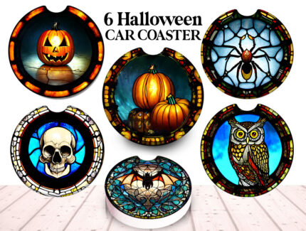 6 Halloween Car Coaster Bundle