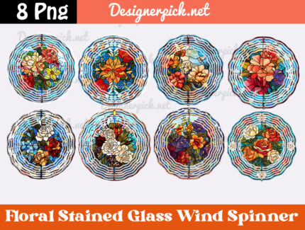 Floral Stained Glass Wind spinner Png Bundle