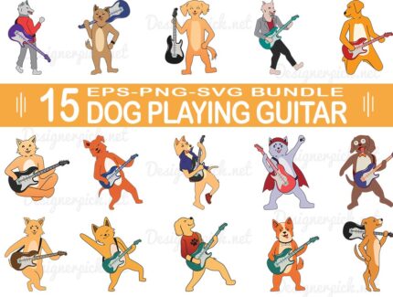 Dog Playing Guitar Svg Bundle, Funny Dog Svg