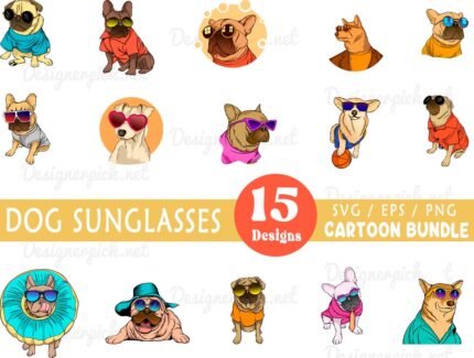 Dog Wearing Sunglasses Cartoon Bundle, Dog Svg bundle