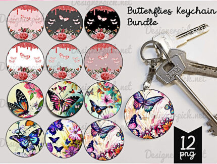 12 Butterfly Keychain Png Bundle