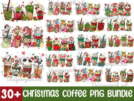 Disney Christmas Coffee Png Bundle, Grinch Coffee Png