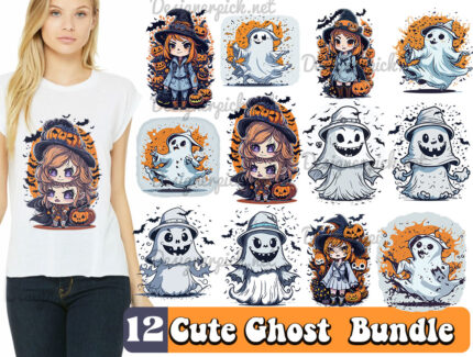 12 Cute Halloween Ghost Png Bundle