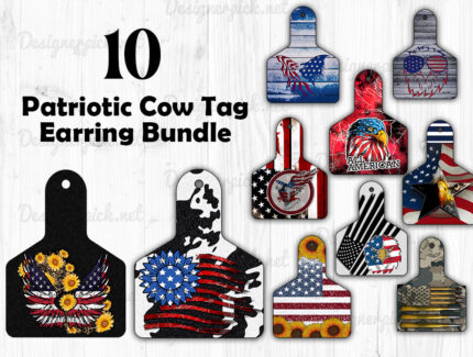 Patriotic Cow Tag Earring Png Bundle