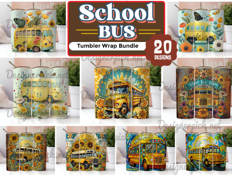 School Bus Tumbler Bundle, School Bus Skinny Tumbler - Designerpick