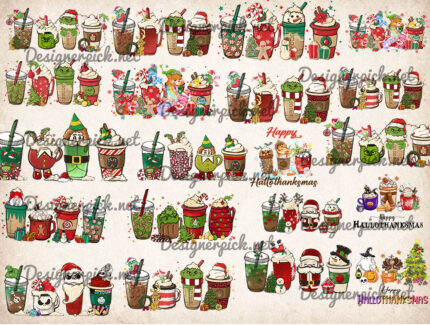 Disney Christmas Coffee Png Bundle, Grinch Coffee Png