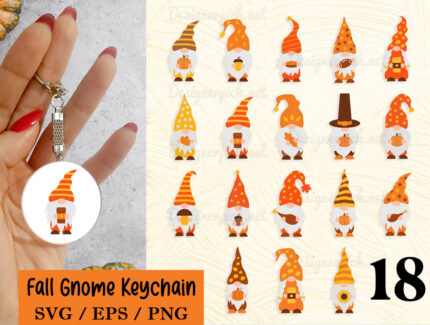 18 Fall Gnome Keychain Svg Bundle