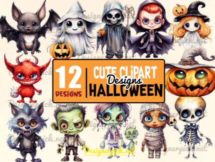 12 Cute Halloween Clipart Png Bundle