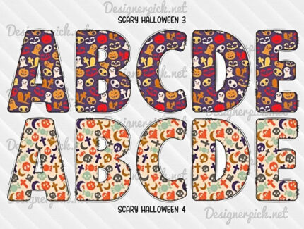 4 Cute Halloween Doodle Alphabet Bundle