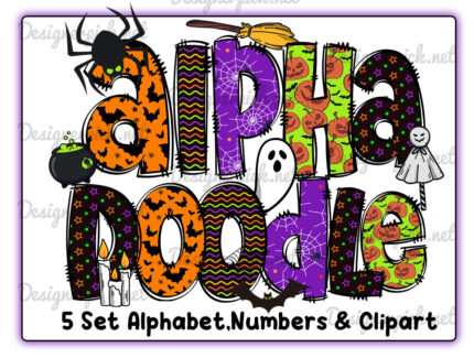 5 Set Halloween Doodle Alphabet Bundle